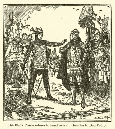 The Black Prince refuses to hand over du Guesclin to Don Pedro by Henry Justice Ford